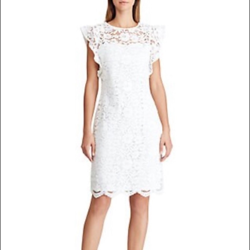 Ralph Lauren Lace Cap Sleeve White Lace dress I25007